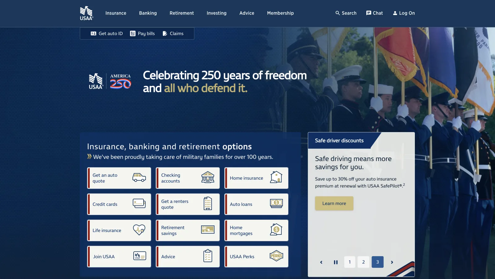 USAA financial services website